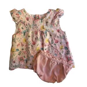 Mayoral Pink Floral Butterfly Appliqué Dress Set Size 18m